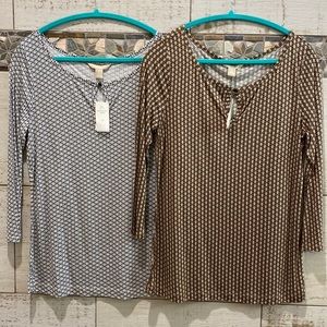 TWO NWT Banana Republic long sleeve patterned tops brown and blue